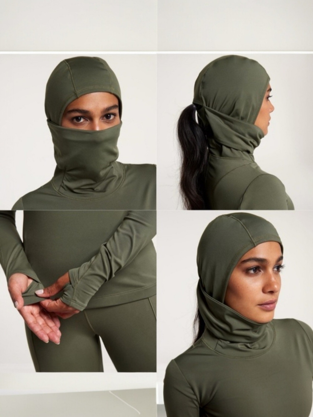 Calia Cold Weather Olive Green Balaclava Hoodie Running Pullover Size Medium - Picture 8 of 8